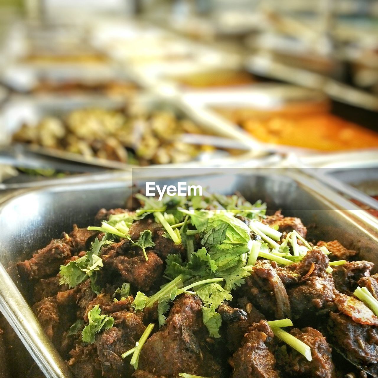 High angle view of meat in buffet