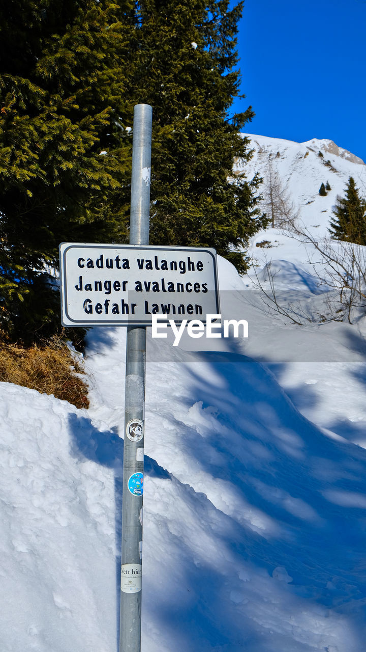 sign, communication, snow, nature, guidance, road sign, tree, cold temperature, winter, text, road, no people, plant, sky, mountain, day, directional sign, blue, western script, symbol, arrow symbol, outdoors, white, information sign, landscape, pole, environment, non-urban scene, scenics - nature, land, beauty in nature