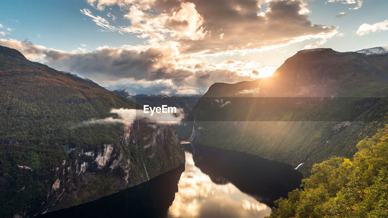 Panoramic view of mountains against sky during sunset,norway