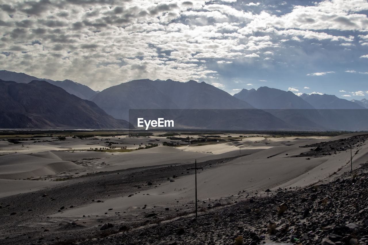 SCENIC VIEW OF LANDSCAPE AND MOUNTAINS AGAINST SKY