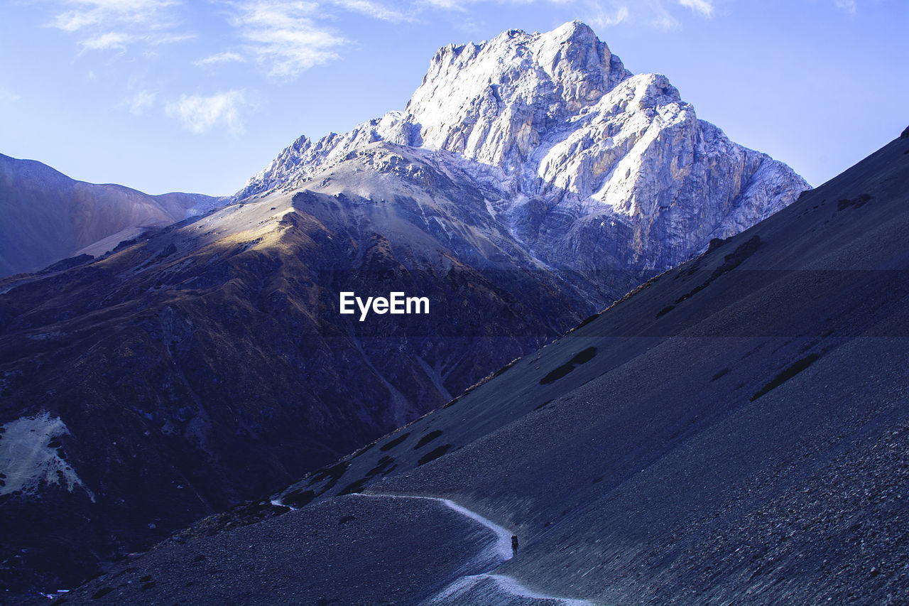 Scenic view of snowcapped mountains against sky