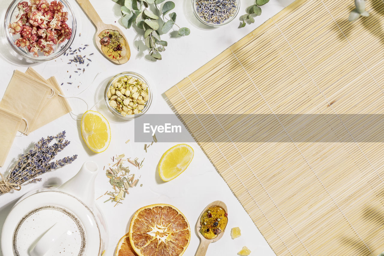 high angle view of food on floor