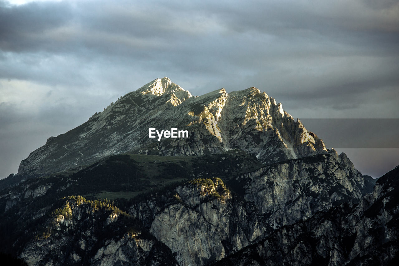 Italian alps dolomite panorama at sunrise, sudtirol, trentino, italy