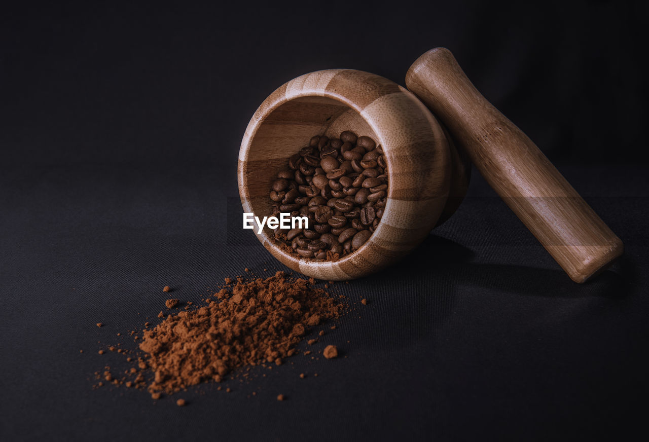 High angle view of coffee beans on table