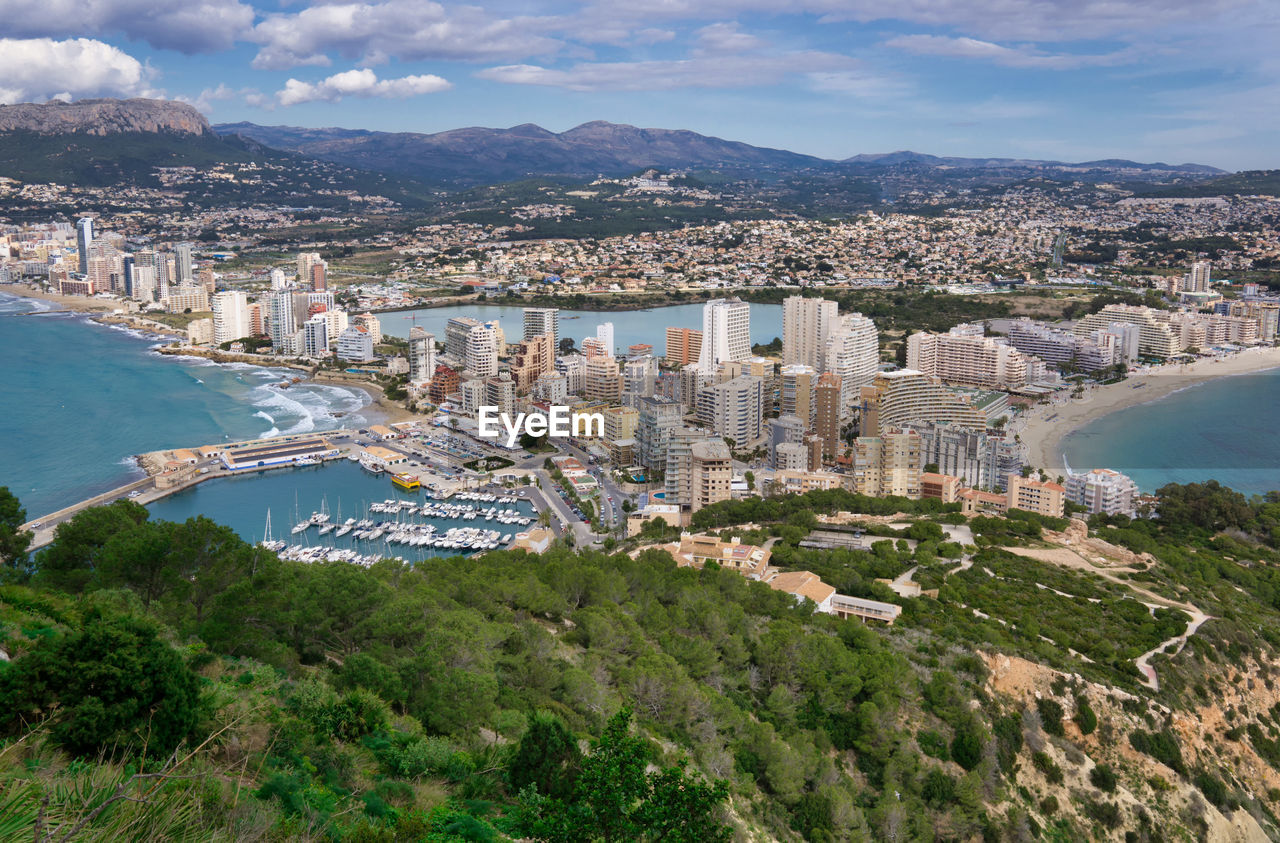 High angle view of buildings in city