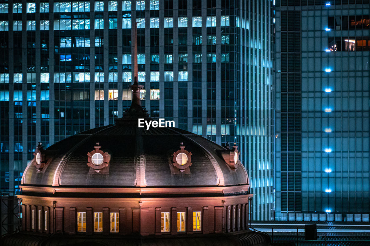 Illuminated building at night