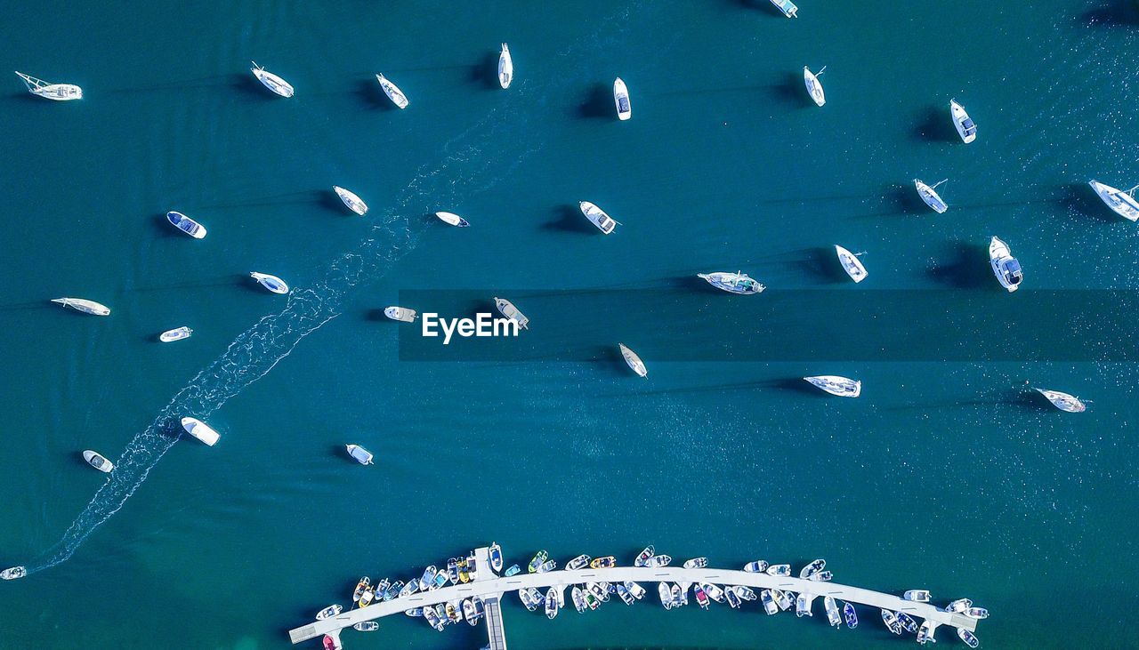 Aerial view of boats in sea