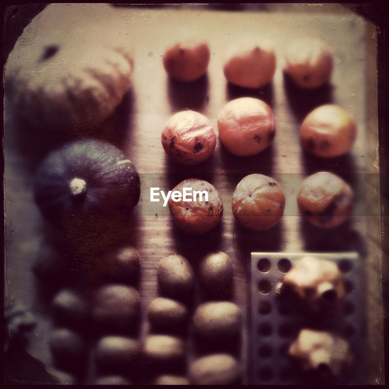 Close-up overhead view of vegetables on table