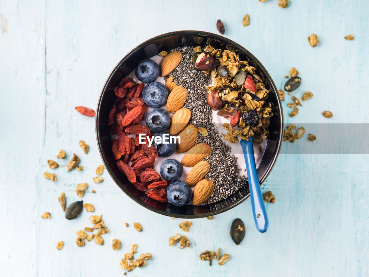 DIRECTLY ABOVE SHOT OF FRUITS IN BOWL