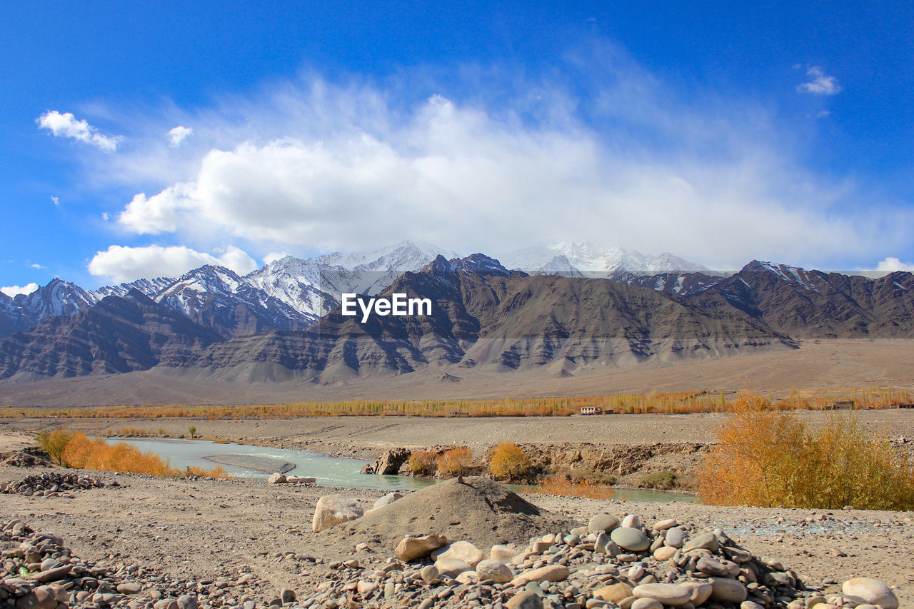 Scenic view of landscape and mountains against sky