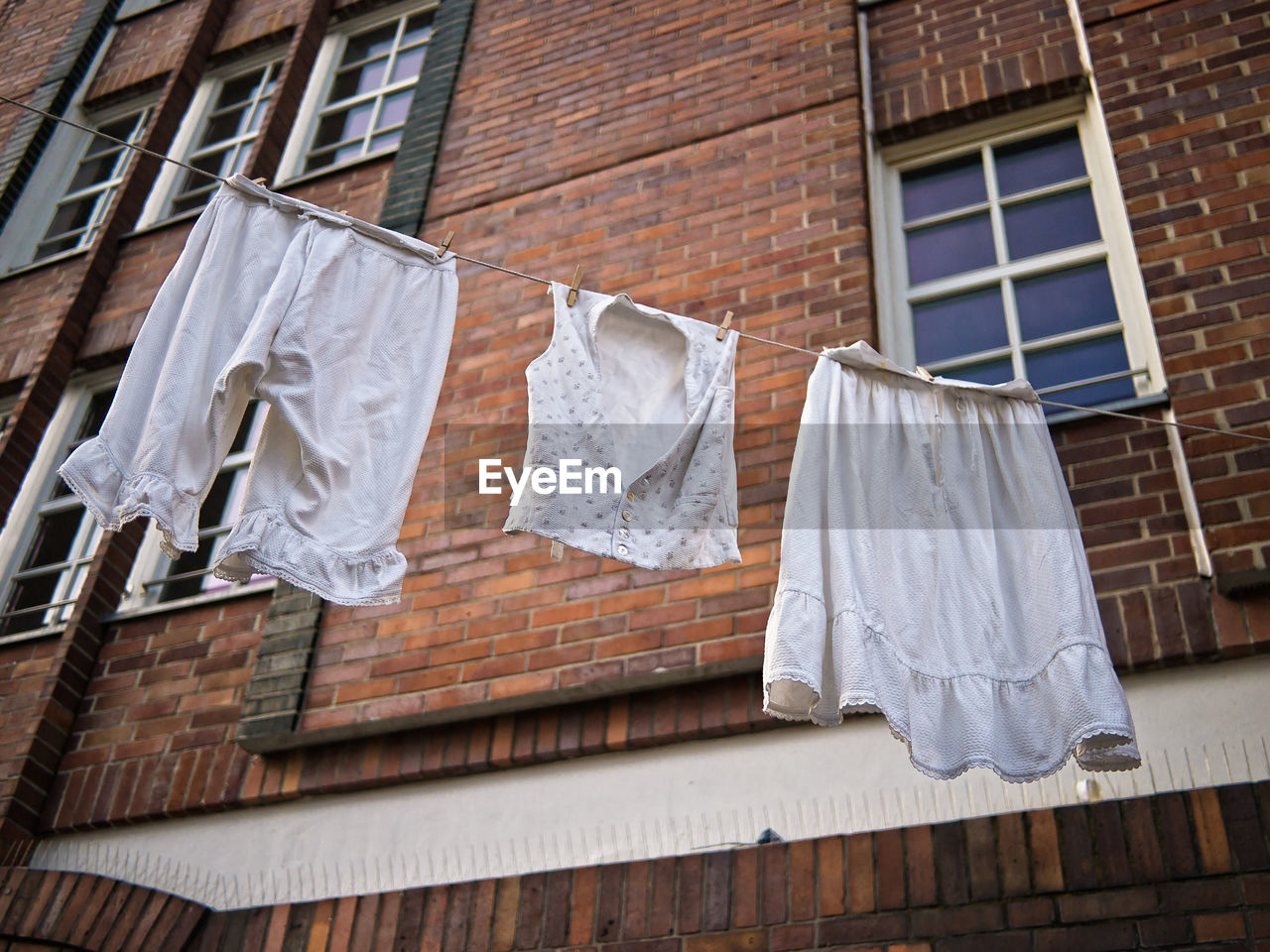 Low angle view of clothes drying on clothesline