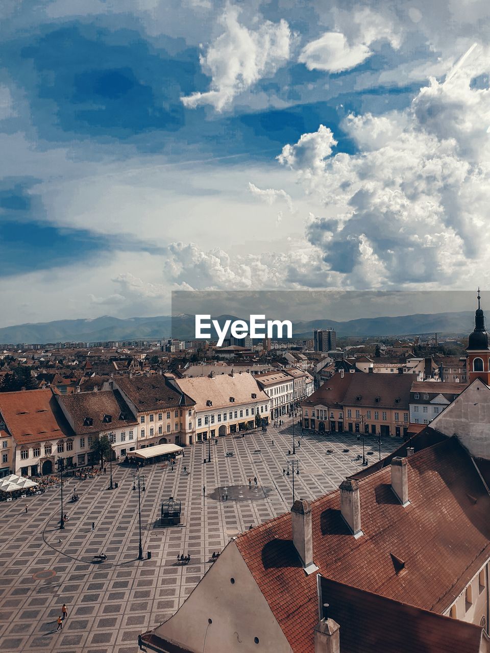 High angle view of townscape against sky