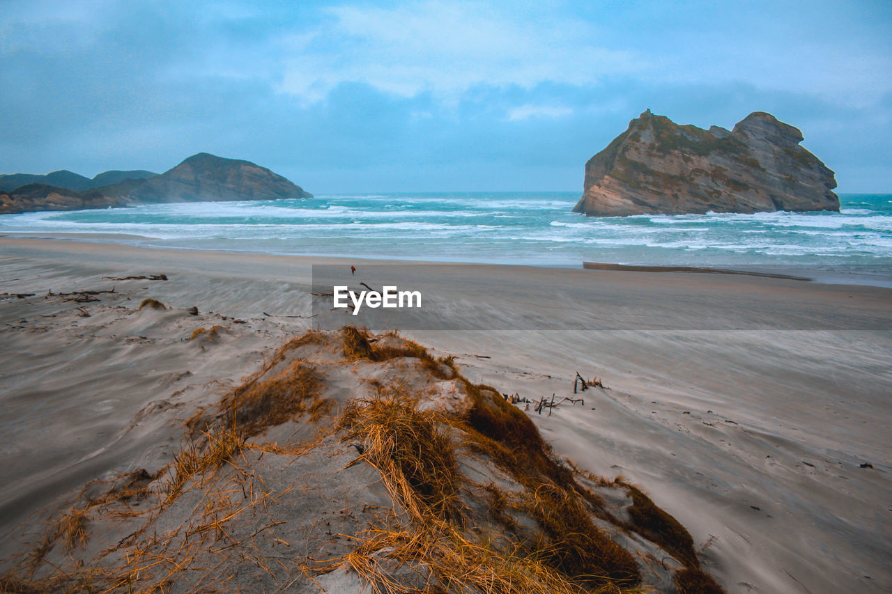 Scenic view of beach against sky