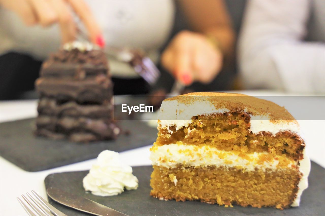 Close-up of cake in plate on table