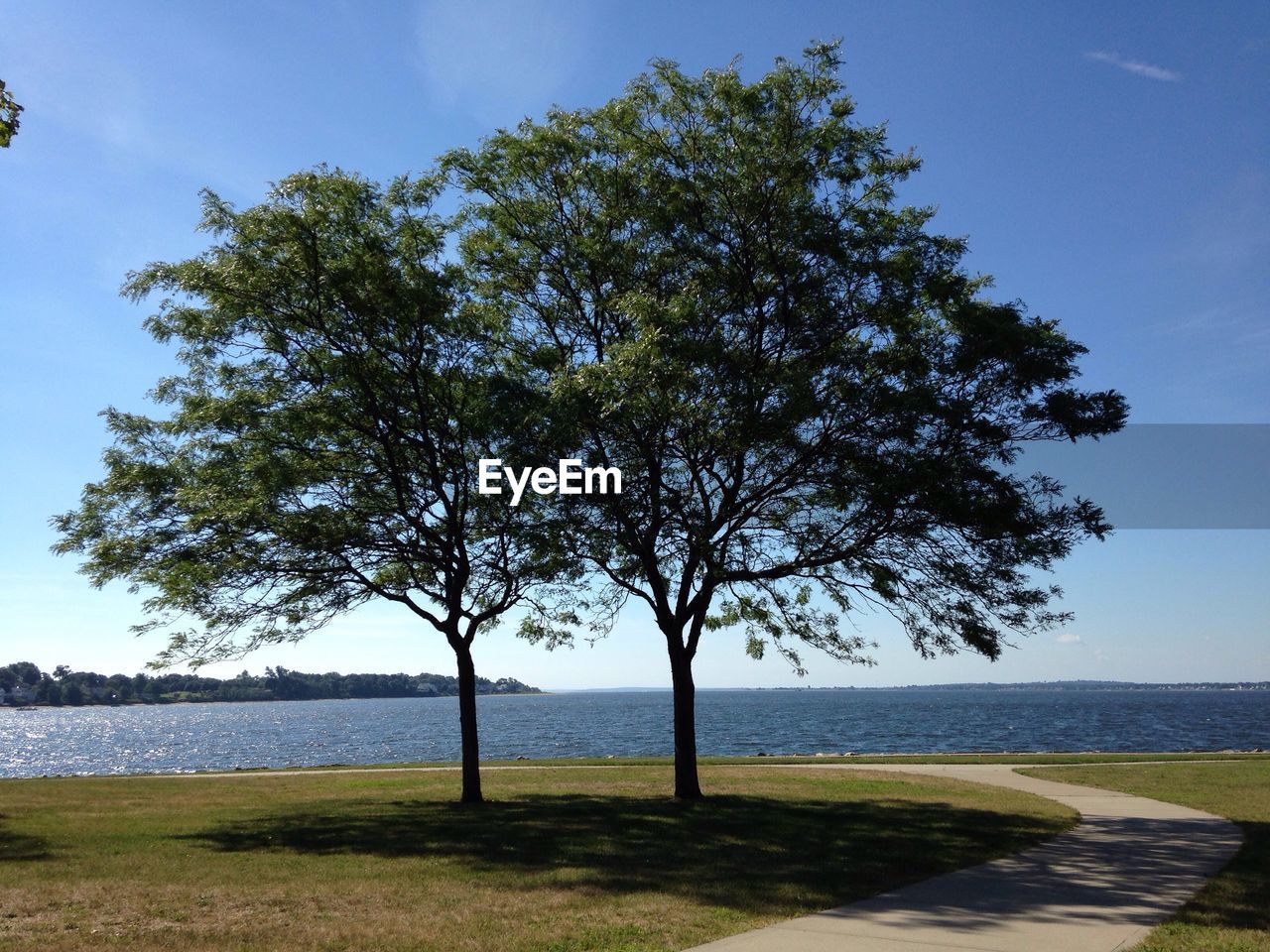 Scenic view of sea against clear blue sky