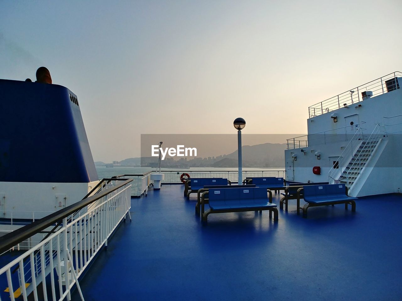 Evening light on an empty ferry deck on its way to busan