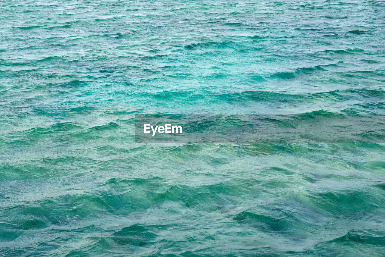 Waves on the surface of the turquoise tropical sea.