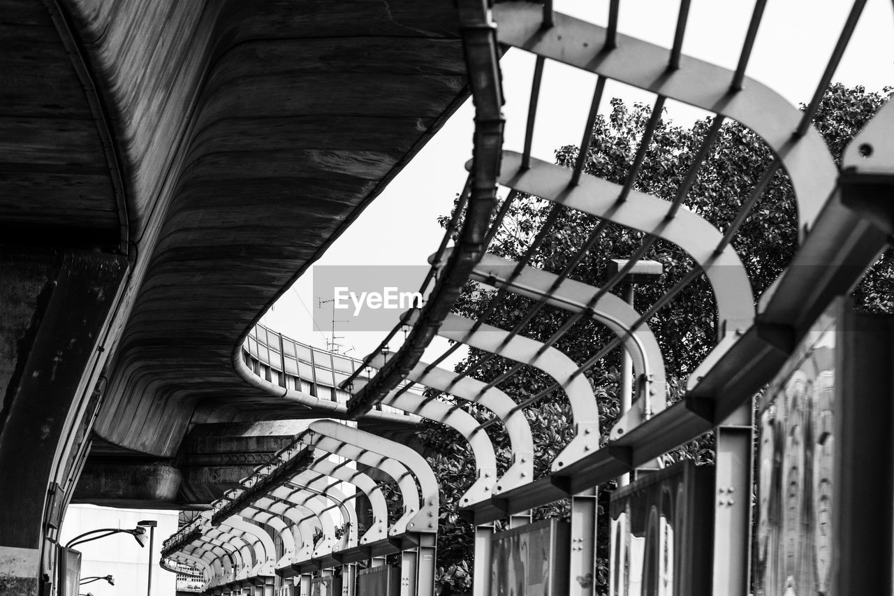 Low angle view of bridge by railing