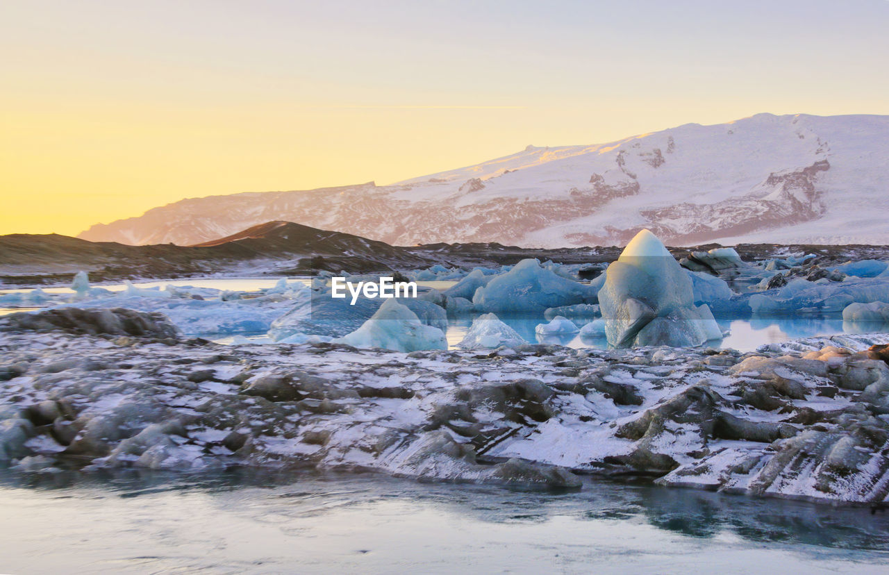 Icebergs at the glacier lagoon jökulsárlón in iceland, europe