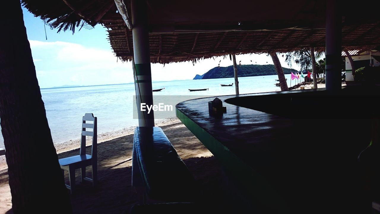 Seat and counter at beach restaurant