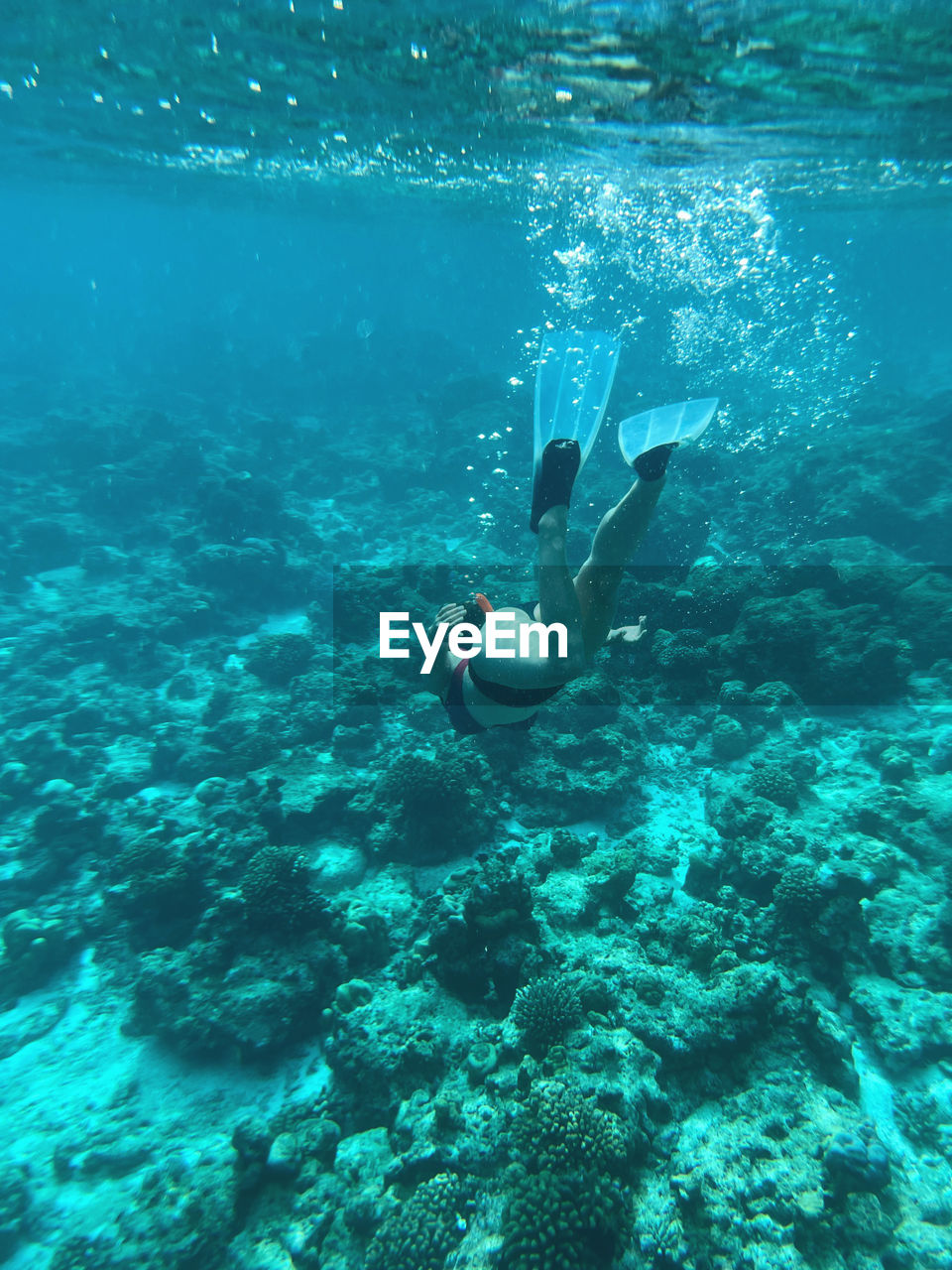 side view of woman swimming in sea