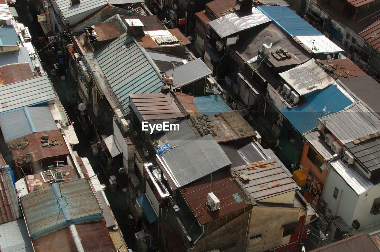 High angle view of houses in city