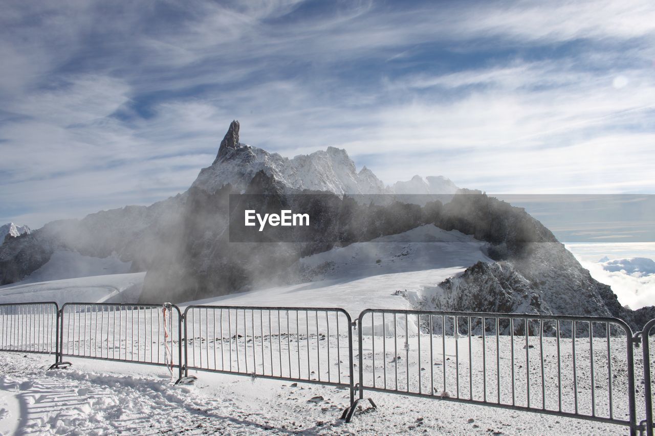 Scenic view of snow covered mountains against sky