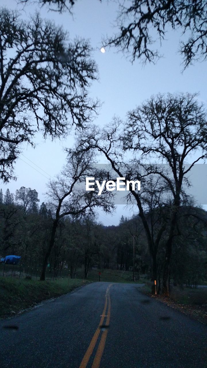 EMPTY ROAD WITH TREES IN BACKGROUND