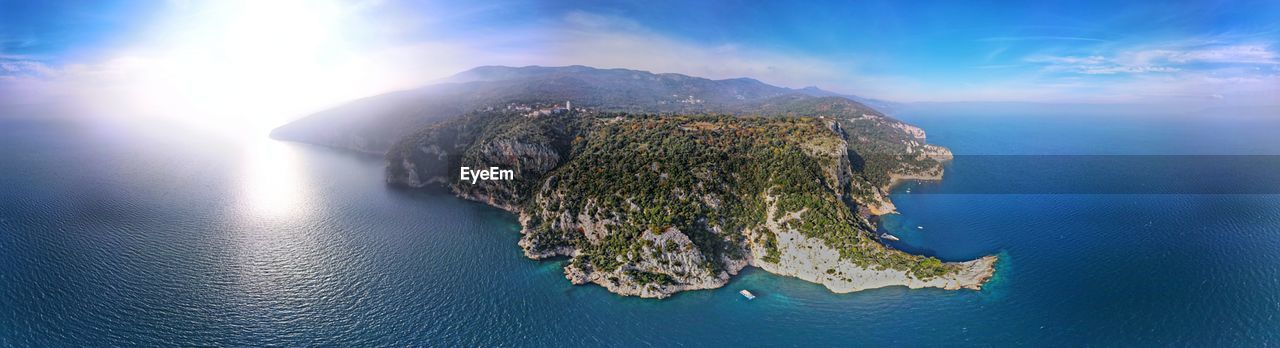 AERIAL VIEW OF ISLAND AMIDST SEA