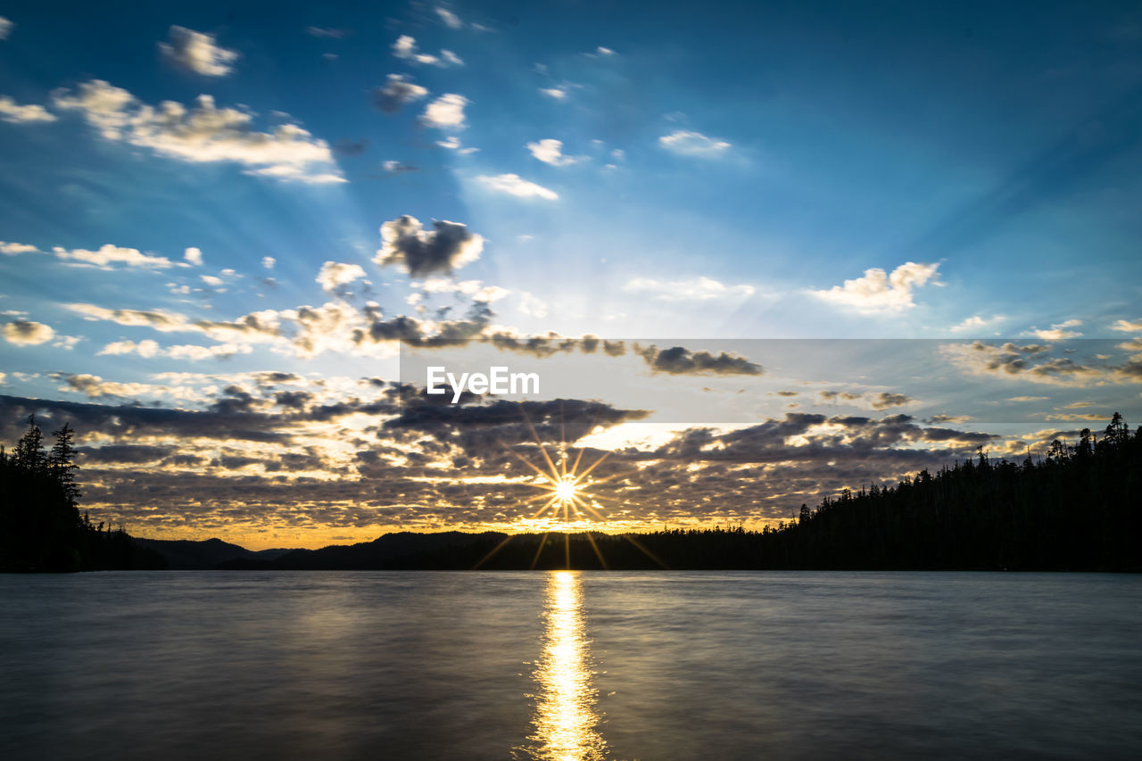 Scenic view of lake against sky during sunset