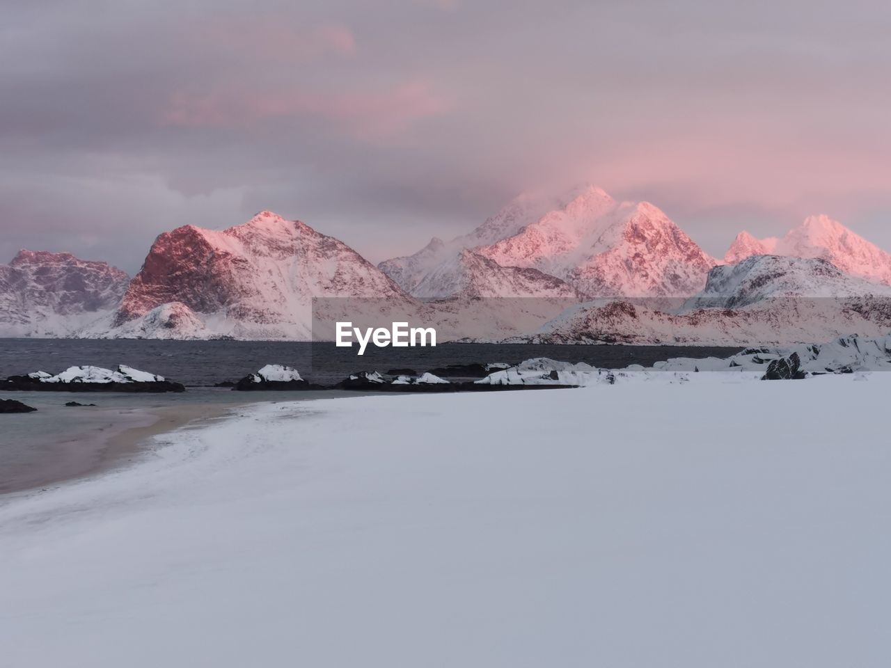 scenic view of snowcapped mountains against sky during sunset