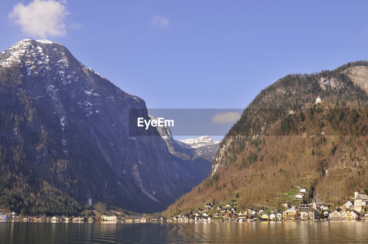 SCENIC VIEW OF LAKE BY MOUNTAIN AGAINST SKY