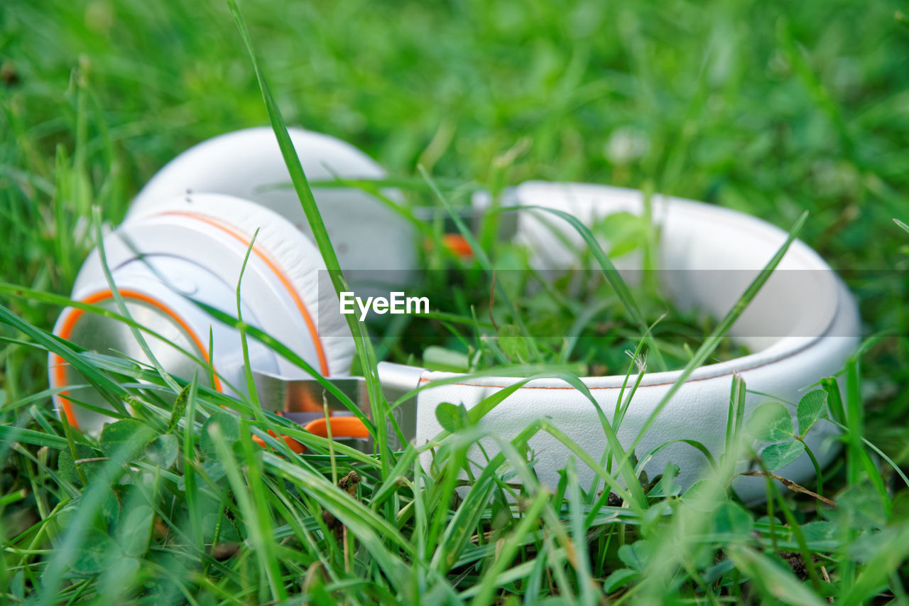 Headphone on the grass, music philosophy