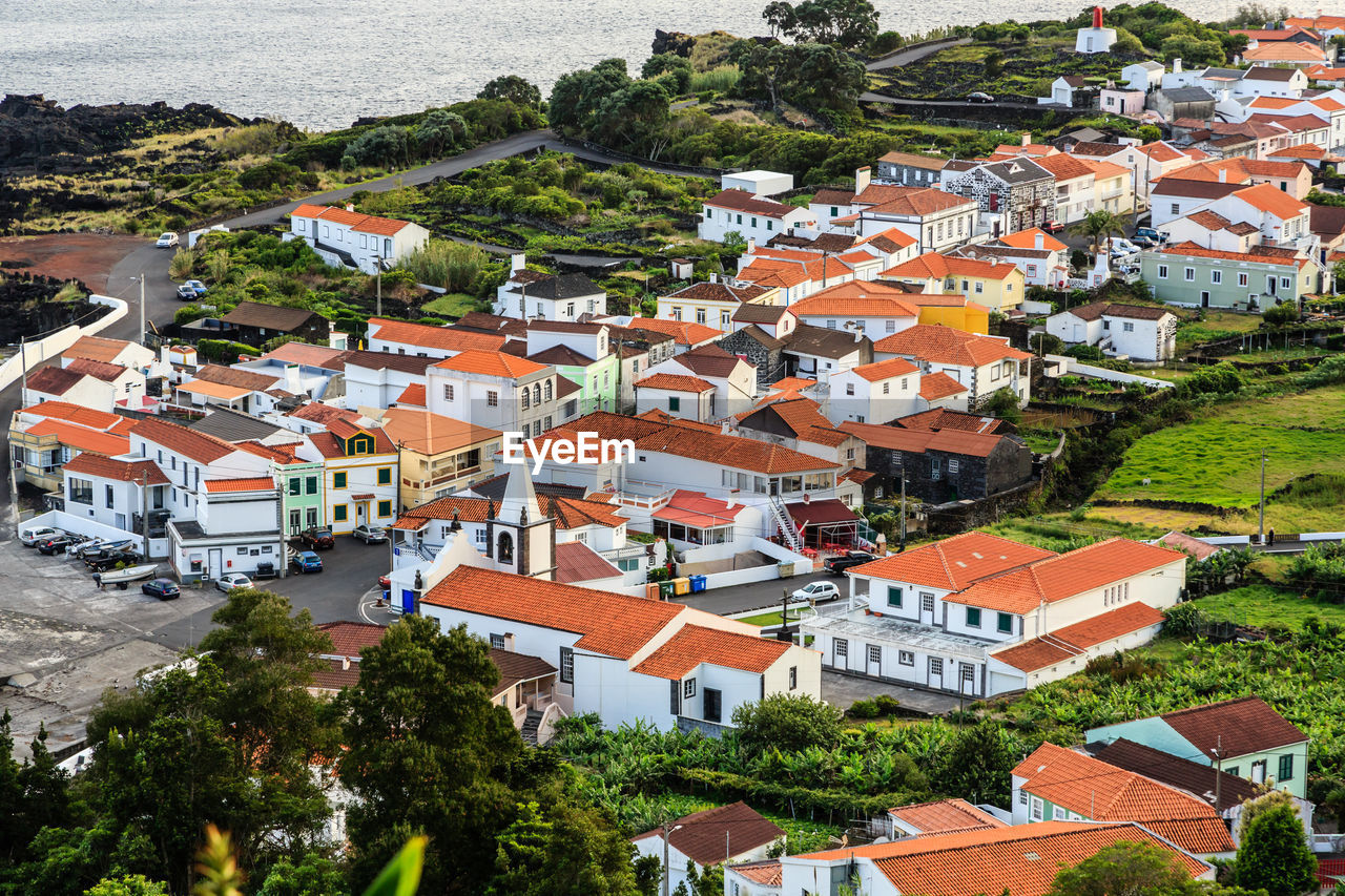 High angle view of buildings in town