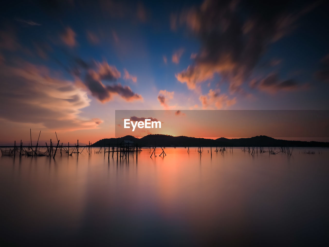 Scenic view of lake against sky during sunset