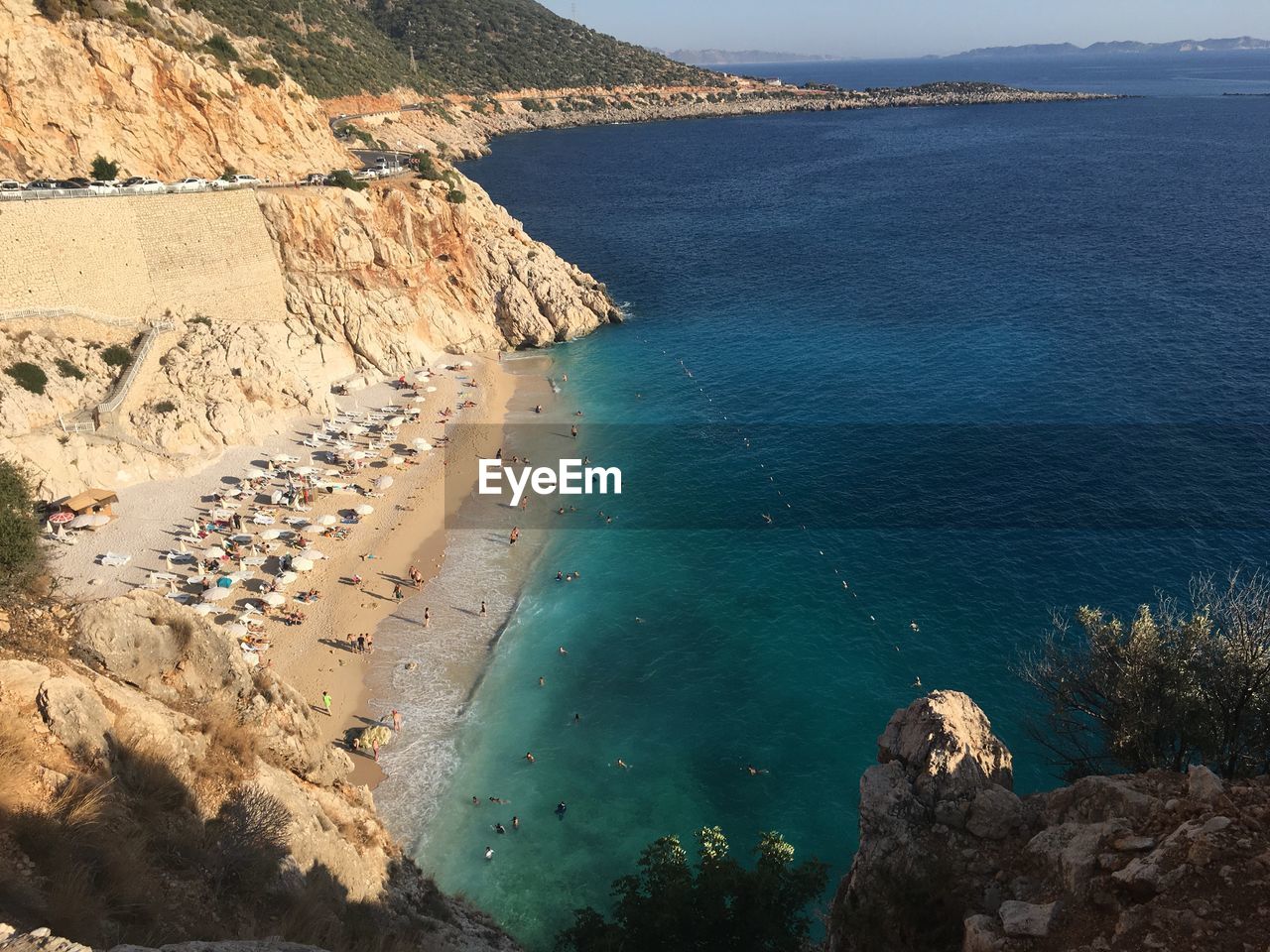 High angle view of rocks on beach