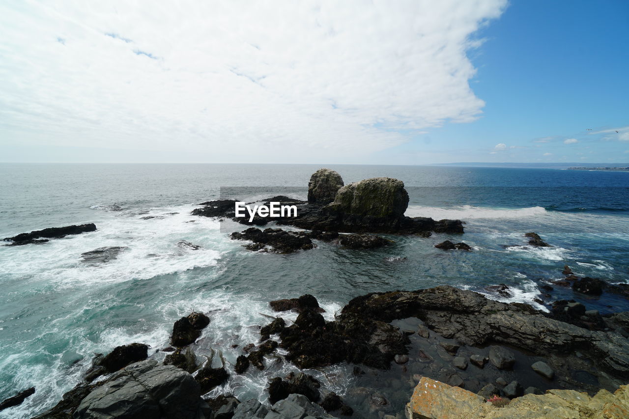 SCENIC VIEW OF ROCKS ON SEA AGAINST SKY