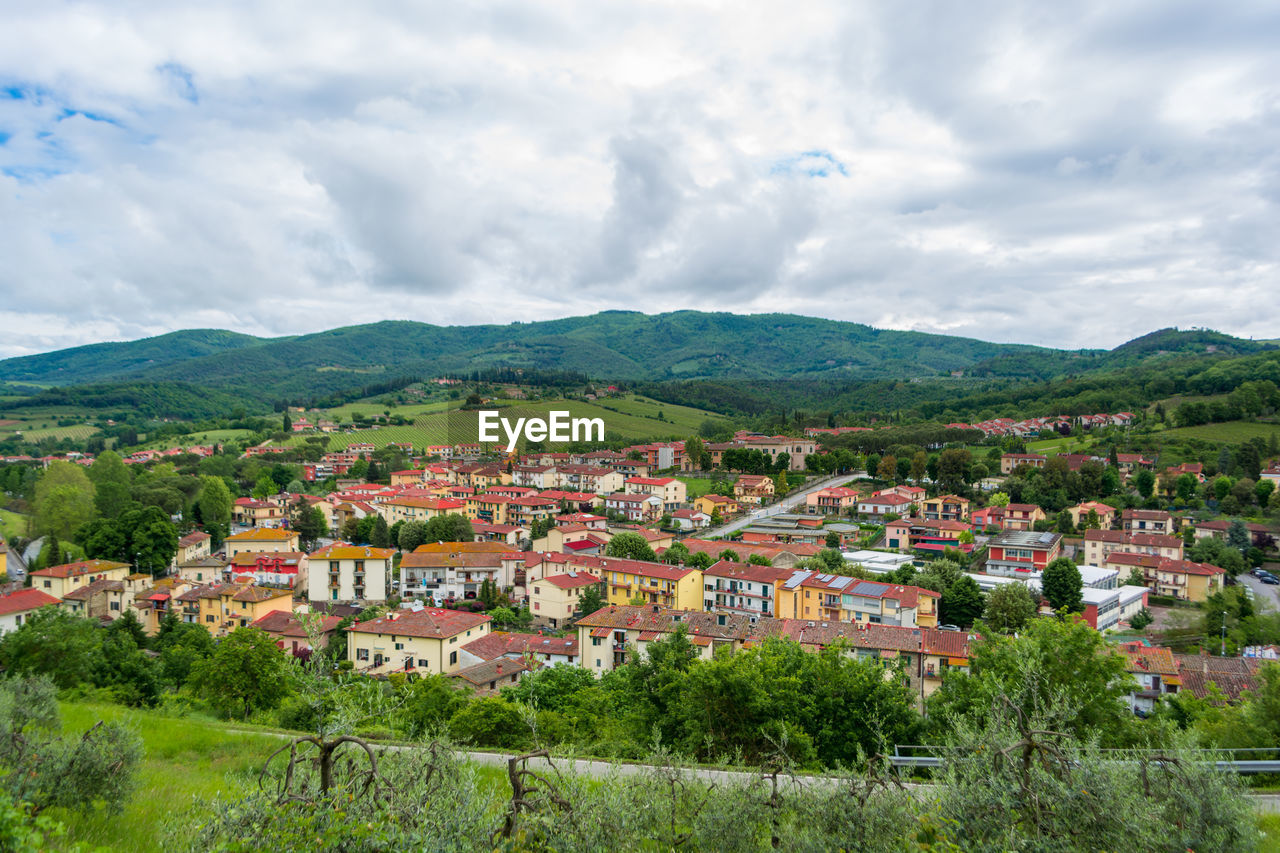 High angle view of townscape against sky