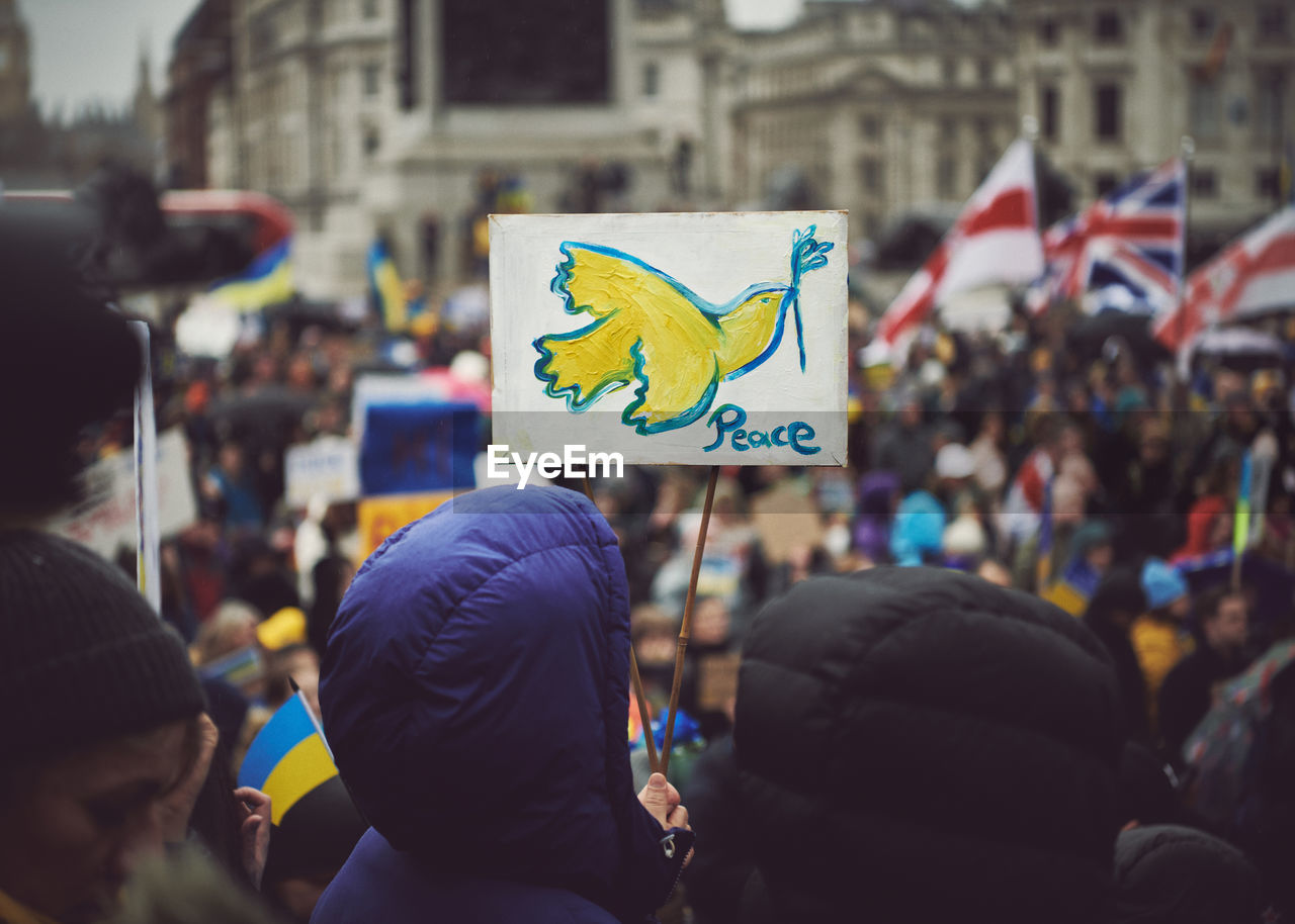 Placard at ukraine anti war protest in london 