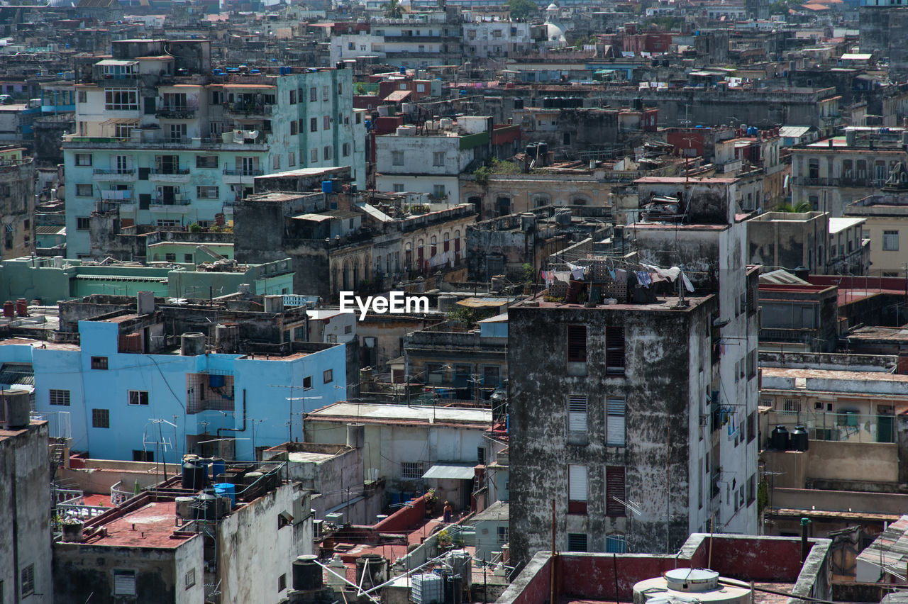 High angle view of buildings in city