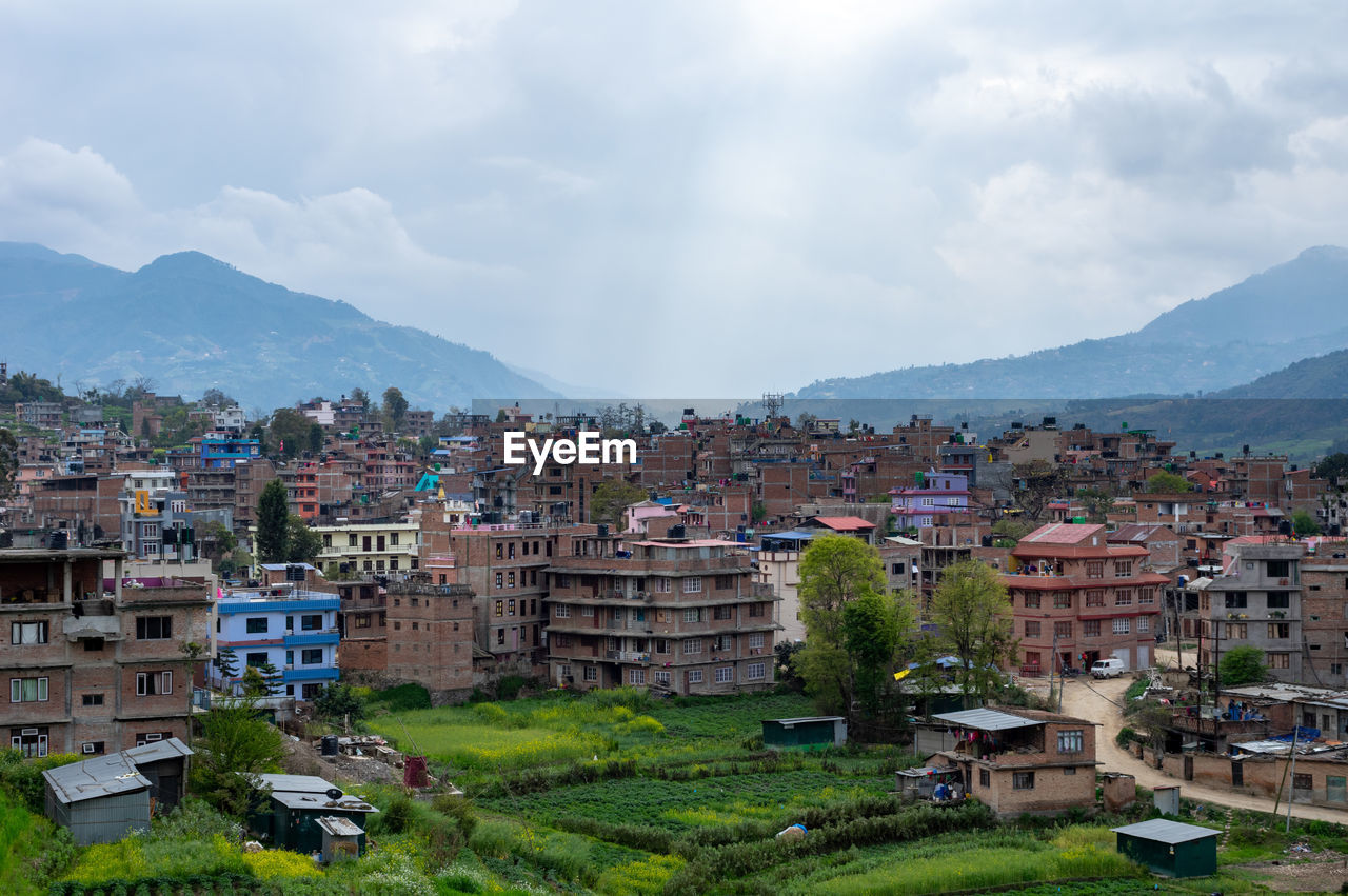 High angle view of townscape against sky