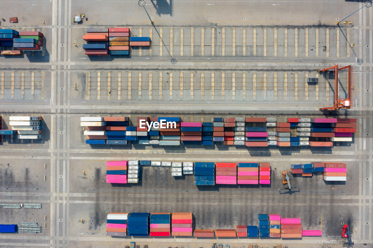 High angle view of containers are 