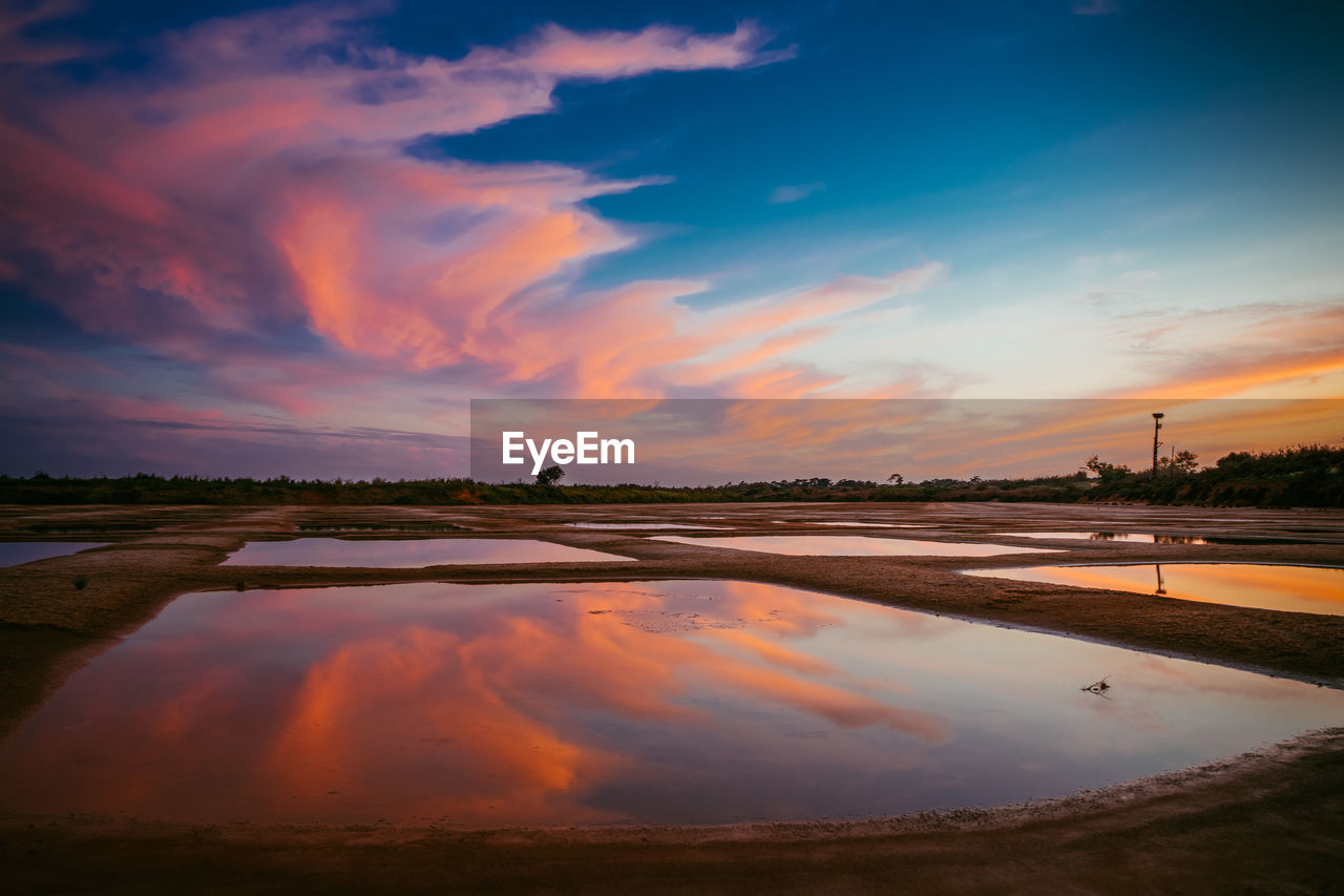 Scenic view of lake against sky during sunset