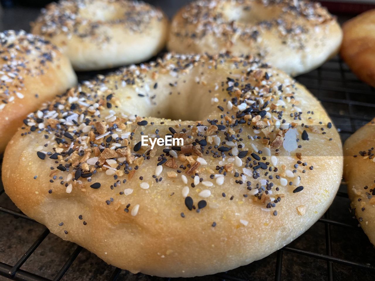 High angle view of bagel on table