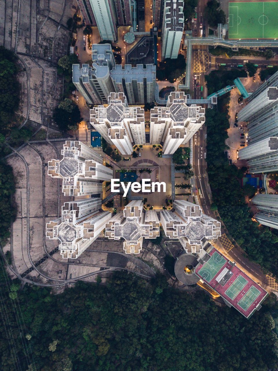 High angle view of buildings in city