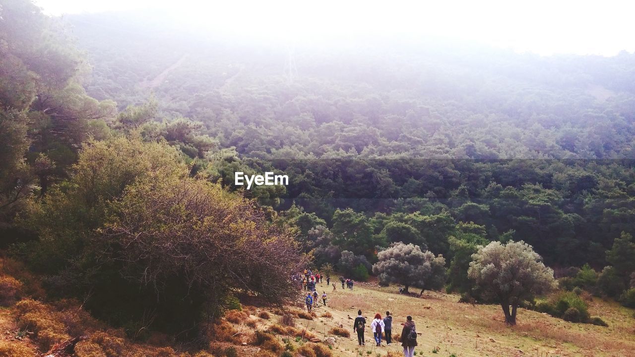 High angle view of people moving down on mountain