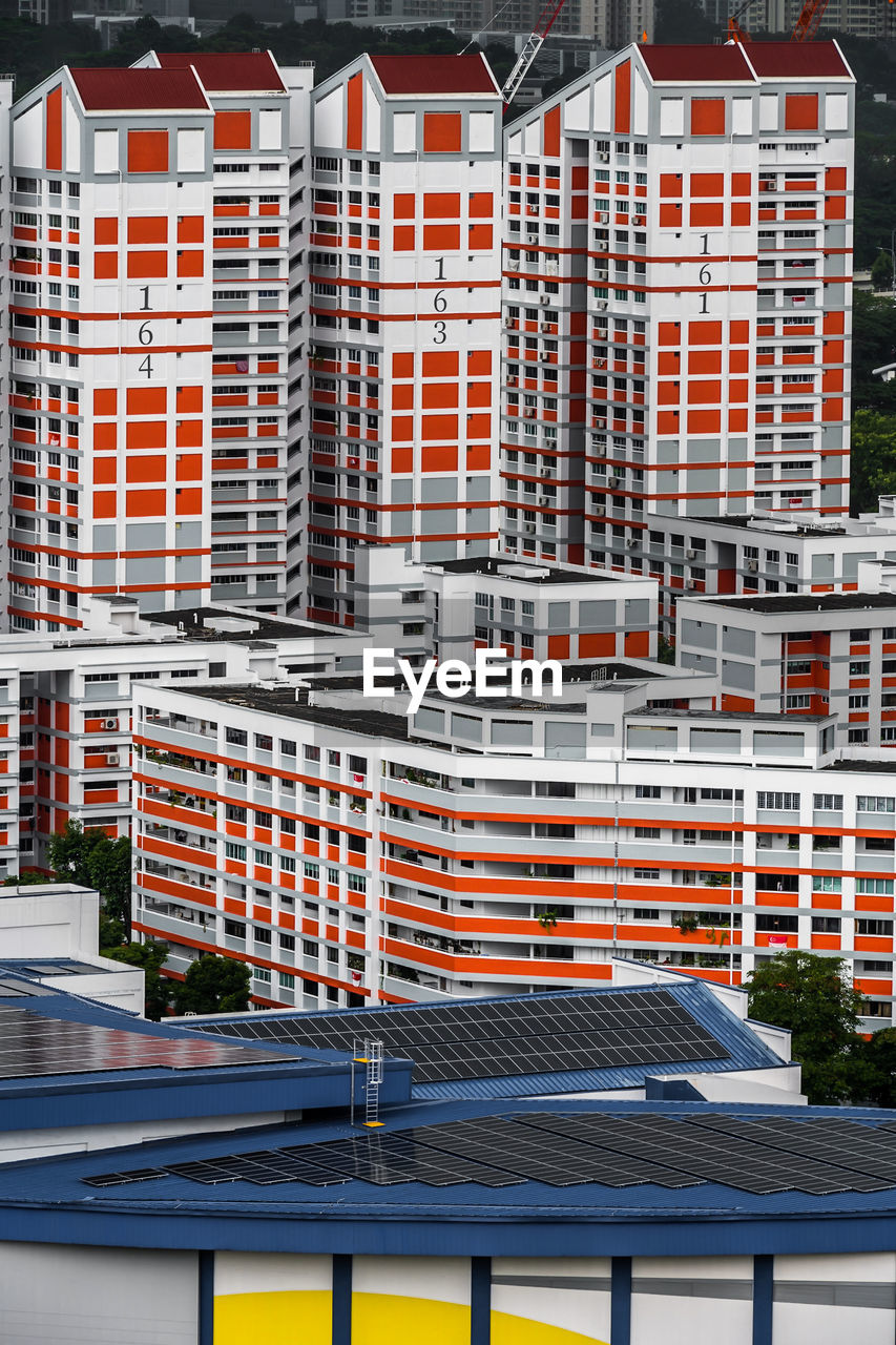 Low angle view of modern buildings in city