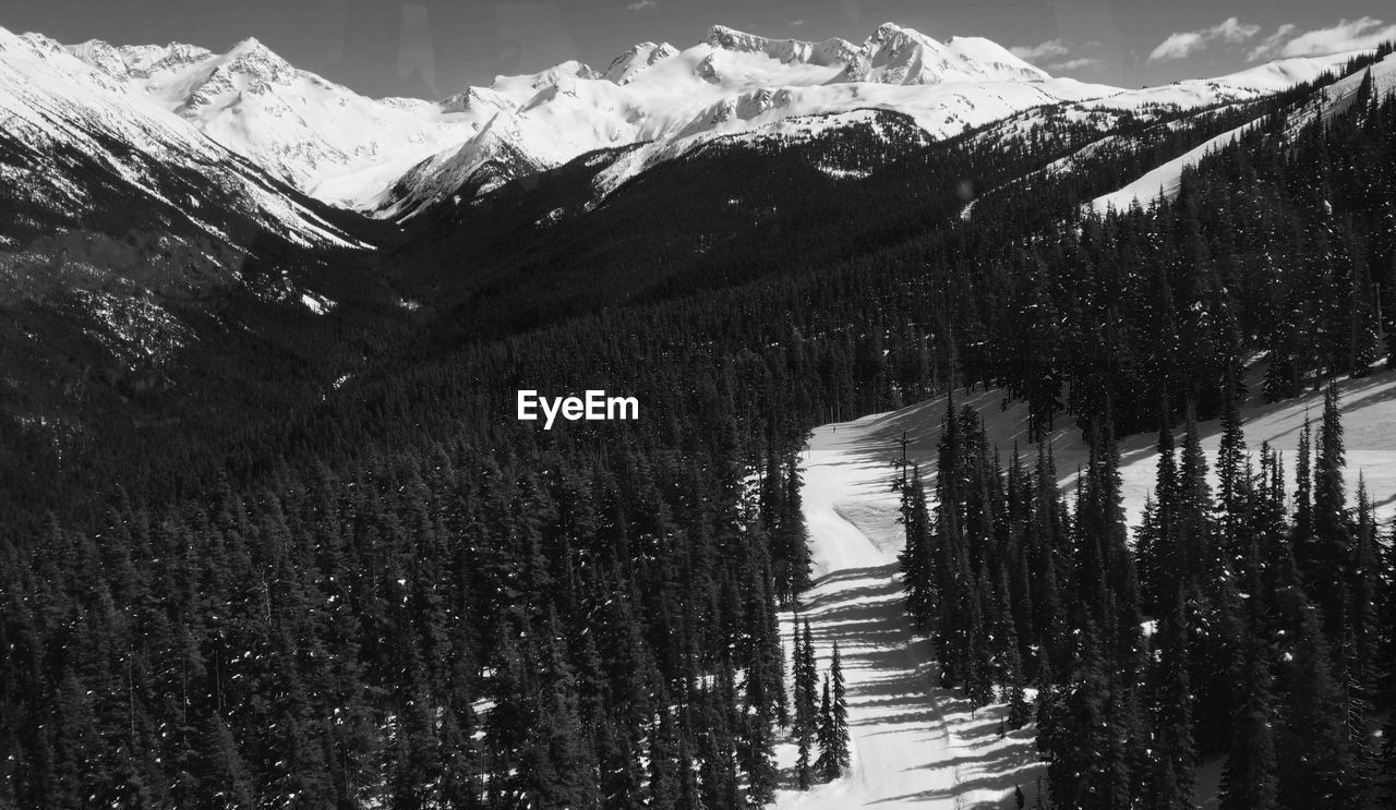 Scenic view of snow covered mountains