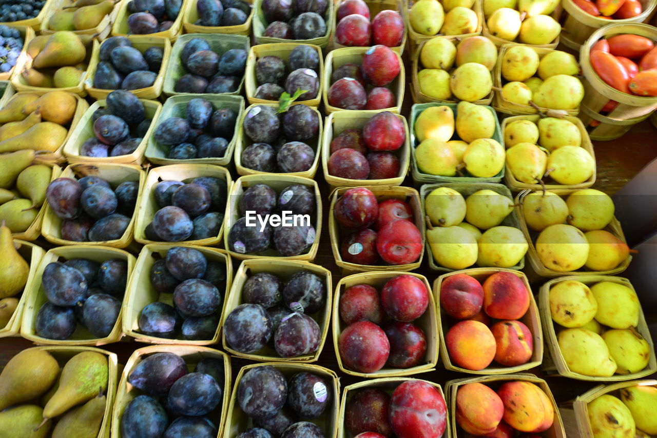 High angle view of fruits for sale in market