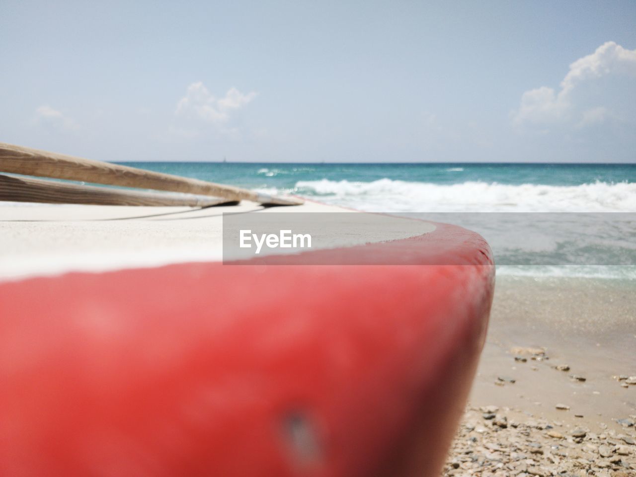 Close-up of beach against sky